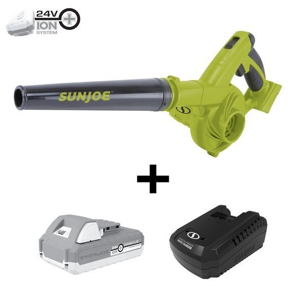 24V iON+ Workshop Leaf Blower w/2 x Dust Bags (2.0-Ah Battery and Rapid Charger), Sun Joe, Mfr#: 24V-WSB-LTE